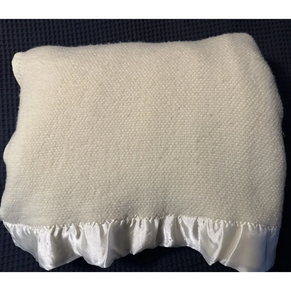 Ralph Lauren White Waffle Weave Thermal Blanket Satin Trim 90x90 Made in USA